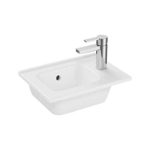 Vitra Mia Etajerli Lavabo - 40x28 cm Sağdan Tek Armatür Delikli , Su Taşma Delikli - Beyaz