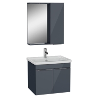 Vitra Quadrum Aynalı Banyo Dolabı Seti - Kapaklı 65 cm - Parlak Antrasit