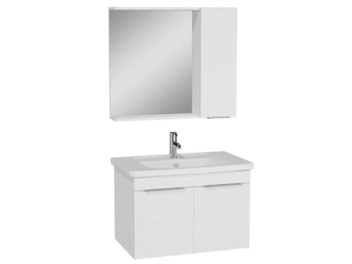Vitra Quadrum Set, Kapaklı Lavabo Dolabı, Dolaplı Ayna, 80cm, Parlak Beyaz