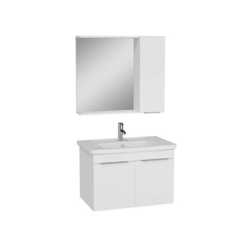 67099-Vitra Quadrum Set, Kapaklı Lavabo Dolabı, Dolaplı Ayna, 80cm, Parlak Beyaz